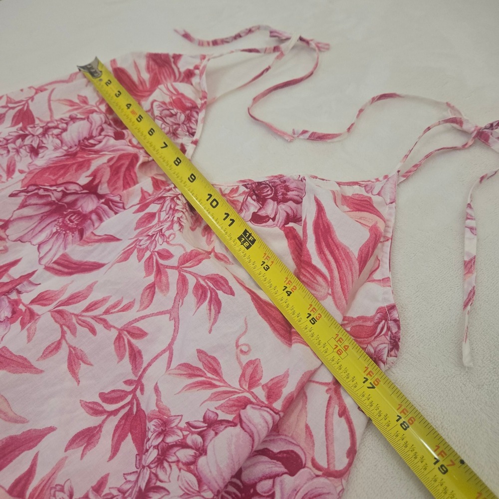 HM Pink Floral Toile Cotton Maxi Dress Tie Strap Womens Small V-Neck Summer - Picture 2 of 13